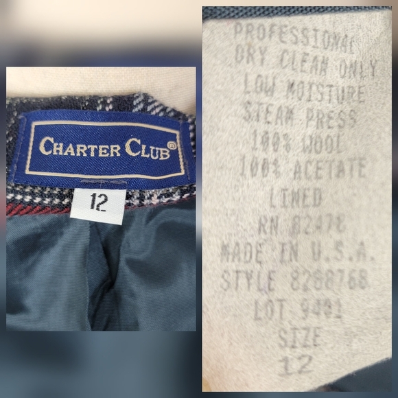 Charter Club Women's 12/14 Vintage 100% Wool Classic Retro Navy Plaid Skirt Suit - Picture 12 of 16